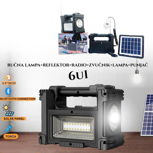 DISPOZITIV SOLAR 6U1 (DIFUZOR+REFLECTOR+LAMPĂ DE MĂNĂ+ÎNCĂRCĂTOR+RADIO)
