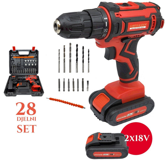 Mașină de găurit cu acumulator 18V (SET 28 bucăți) X2 BATERIE