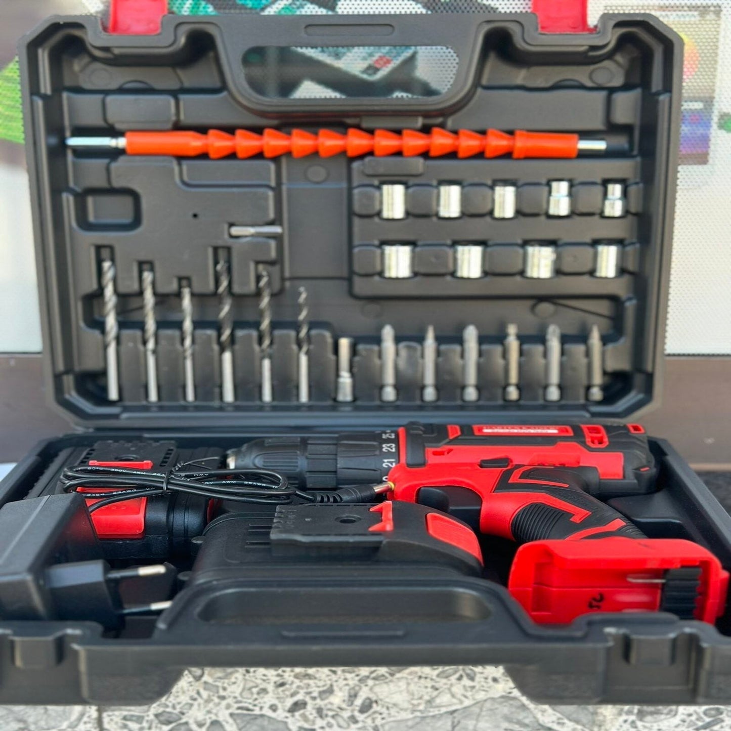 Mașină de găurit cu acumulator 18V (SET 28 bucăți) X2 BATERIE