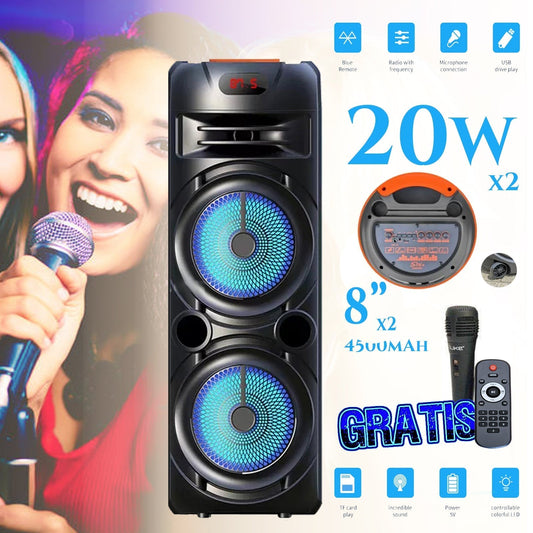 BIG SPEAKER 4500mah 8'' X2 CU MICROFON FĂRĂ FĂRĂ GRATUIT ȘI TELECOMANDĂ